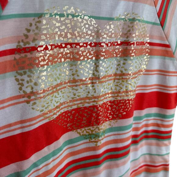 Copper Key Striped Teal Coral Long Sleeve Top Gold Heart Stretch Girl's Size XL - Picture 3 of 6